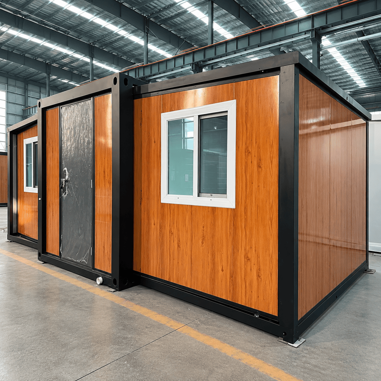 Rumah Kontena Boleh Dibesarkan 10 kaki Kotak Casa | Panel Kayu Bingkai Hitam Prefab Desa Moden
